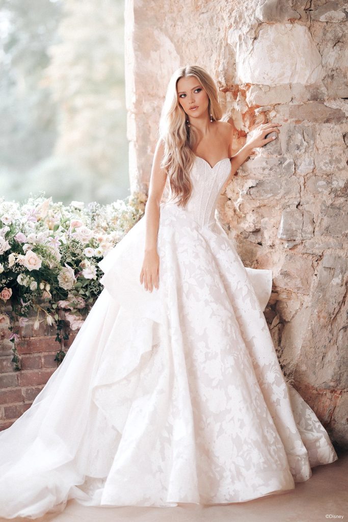 Allure Bridals D466 Rapunzel lavender lace ballgown wedding dress with sweetheart neckline and ruffled sides